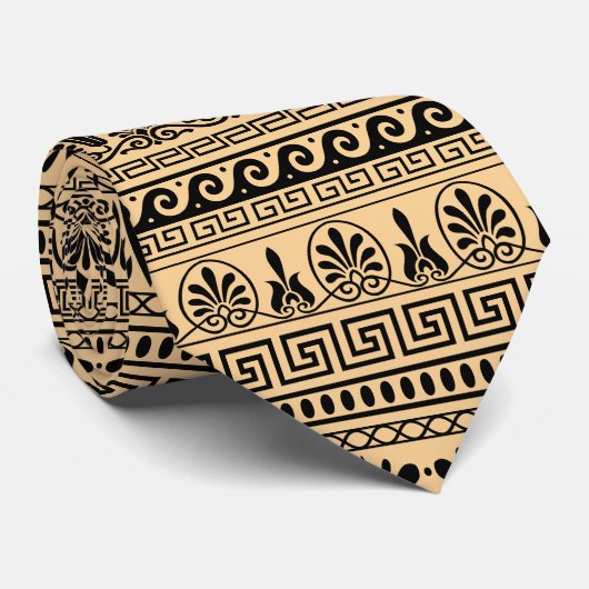 Griekse fret, mediterraan patroon, bruin stropdas (Opgerold)