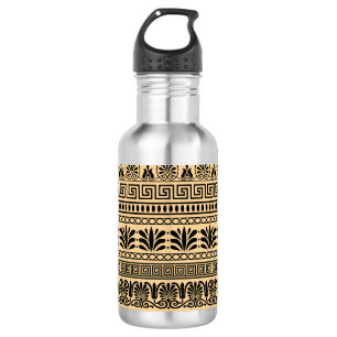 Griekse Fret, Mediterraan Patroon, Bruin Waterfles