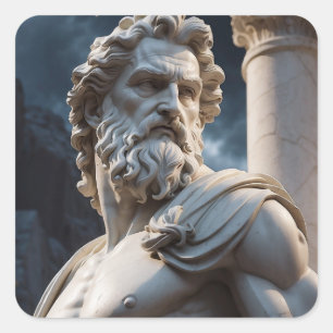 Griekse God Beeldhouwwerk Mok - Zeus Marmeren Bust Vierkante Sticker