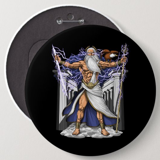 Griekse God Zeus Ronde Button 6,0 Cm (Voorkant /achterkant)