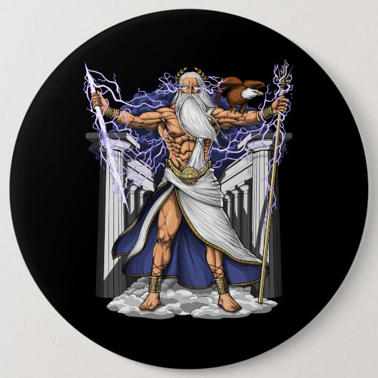 Griekse God Zeus Ronde Button 6,0 Cm (Voorkant)