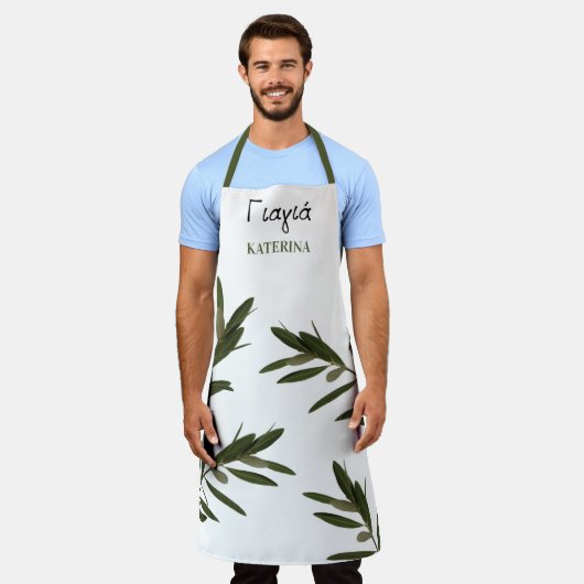 Griekse grootmoeder Olijfbijkantoren in Yiayia Schort (Gedragen)