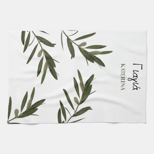 Griekse grootmoeder Olijfbijkantoren in Yiayia Theedoek (Horizontaal)