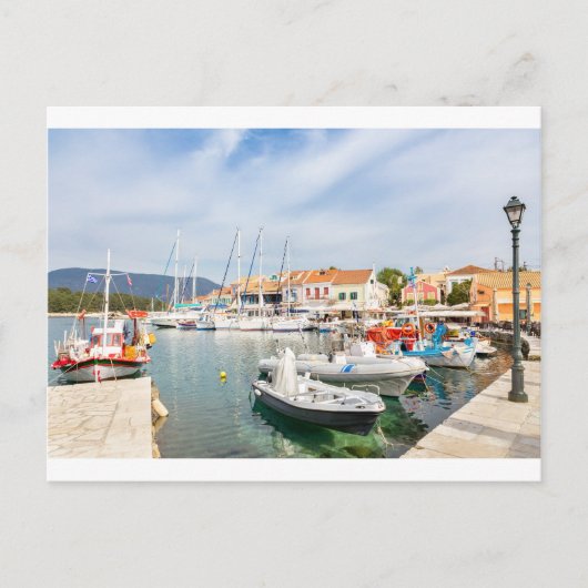 Griekse haven met zeilboten in Fiskardo Briefkaart (Voorkant)