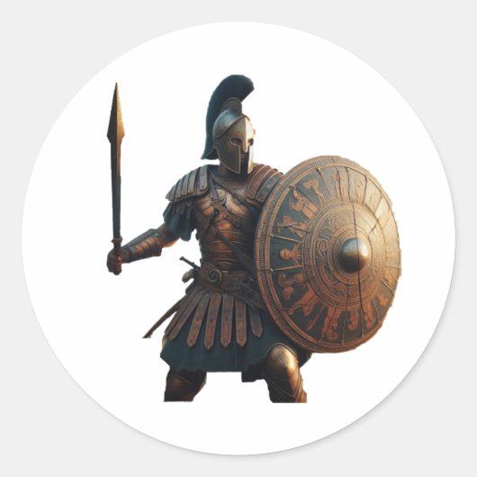 Griekse Hoplite Ronde Sticker (Voorkant)