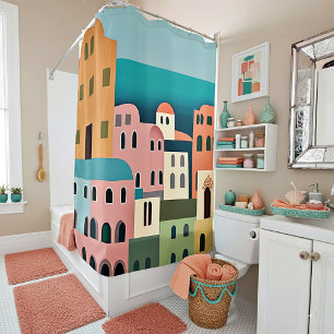 Griekse huizen minimalistische kunst douchegordijn