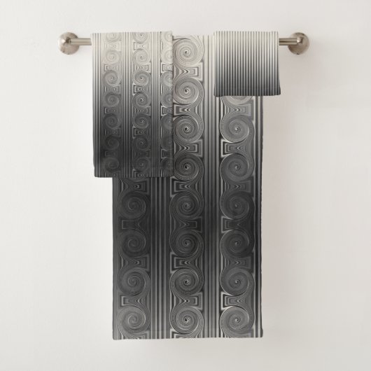 Griekse Ionische zuil Scroll en Lijn Ombre Grijs Bad Handdoek (Insitu)