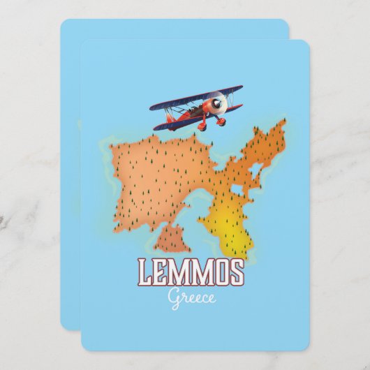 Griekse kaart geïllustreerde reisposter van Lemmos (Voorkant / Achterkant)