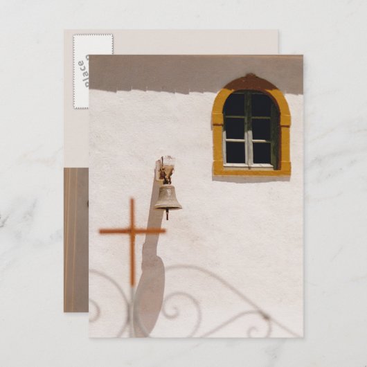 Griekse kerk met kruis bewaar de datum aankondigingskaart (Voorkant / Achterkant)