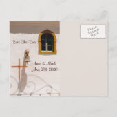 Griekse kerk met kruis bewaar de datum aankondigingskaart (Achterkant)