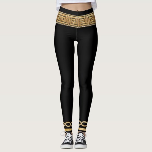Griekse Key Basic Gold op Black Athletic Leggings (Voorkant)