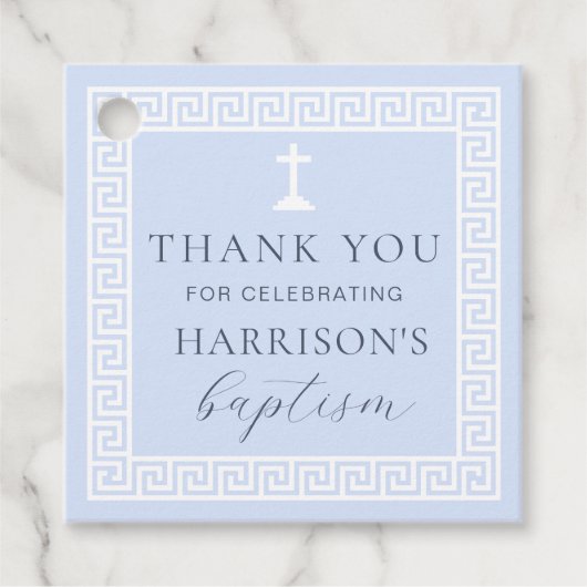 Griekse Key Blauwe Doop Dank u Bedankjes Labels (Voorkant)