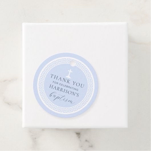 Griekse Key Blauwe Doop Dank u Bedankjes Labels (In situ)