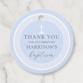 Griekse Key Blauwe Doop Dank u Bedankjes Labels (Voorkant)