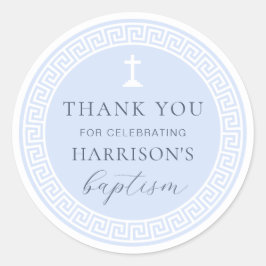 Griekse Key Blauwe Doop Dank u Ronde Sticker