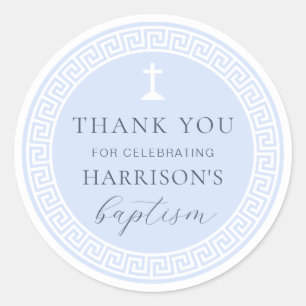 Griekse Key Blauwe Doop Dank u Ronde Sticker