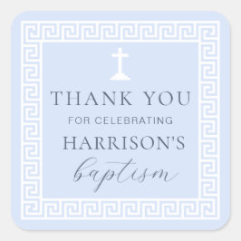 Griekse Key Blauwe Doop Dank u Vierkante Sticker
