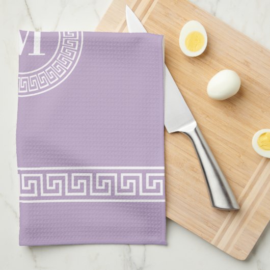Griekse Key Lavendel Monogram Keukenhanddoeken (Quarter Fold)