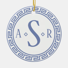 Griekse Key Monogram Kerstversiering Keramisch Ornament