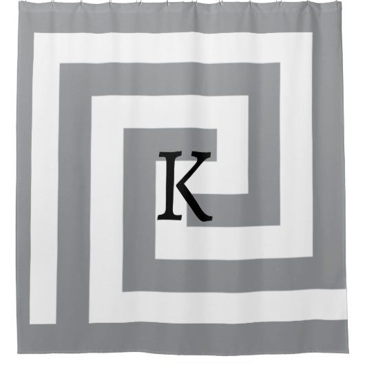 Griekse Key Monogrammen Grijs Zwart Wit Patronen Douchegordijn (Voorkant)