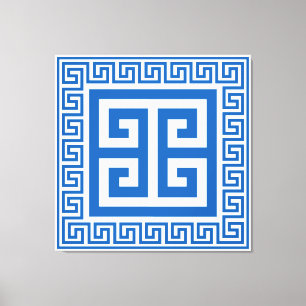 Griekse Key Patroon Blauw en wit Canvas Print