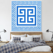 Griekse Key Patroon Blauw en wit Canvas Print (Insitu (Slaapkamer))
