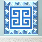 Griekse Key Patroon Blauw en wit Canvas Print (Insitu (Houten vloer))