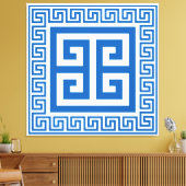 Griekse Key Patroon Blauw en wit Canvas Print (Insitu (Woonkamer))
