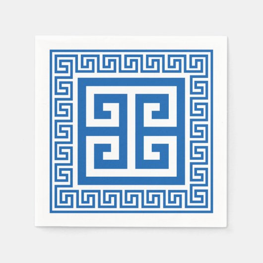 Griekse Key Patroon Blauw en wit papier servetten (Voorkant)