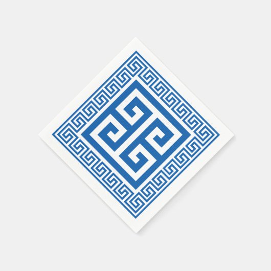 Griekse Key Patroon Blauw en wit papier servetten (Hoek)