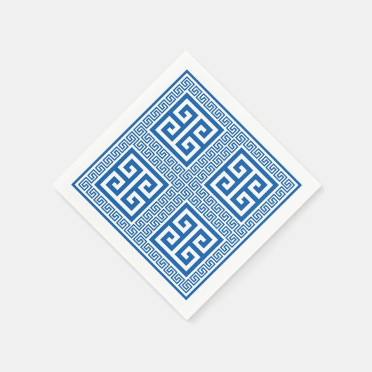 Griekse Key Patroon Blauw en wit papier servetten (Hoek)