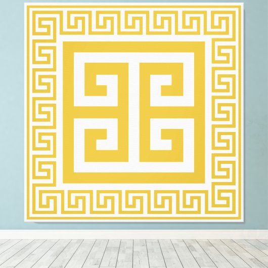 Griekse Key Patroon Gouden Ontwerp Canvas Print (Insitu (Houten vloer))
