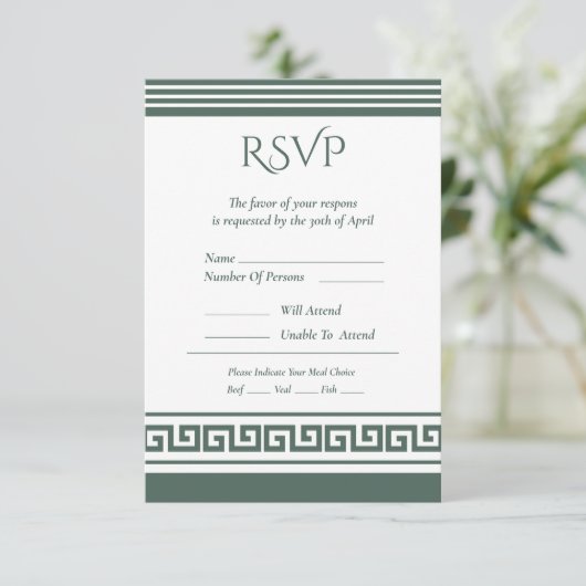 Griekse Key RSVP-kaart RSVP Kaartje (Staand voorkant)