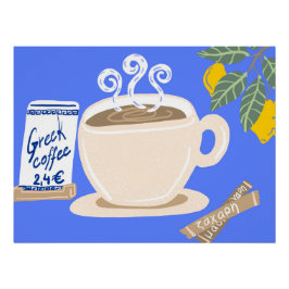 Griekse Koffie & Citroen Tak Mediterraan Poster