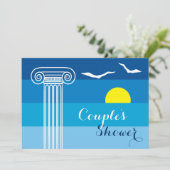 Griekse kolom & meeuwen bruiloft koppels douche kaart (Staand voorkant)