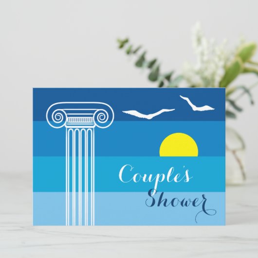 Griekse kolom & meeuwen bruiloft koppels douche kaart (Staand voorkant)