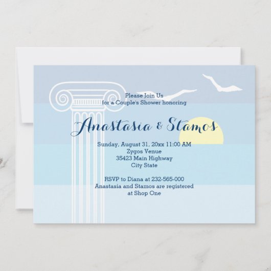 Griekse kolom & meeuwen bruiloft koppels douche kaart (Achterkant)