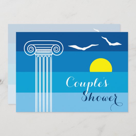Griekse kolom & meeuwen bruiloft koppels douche kaart (Voorkant / Achterkant)