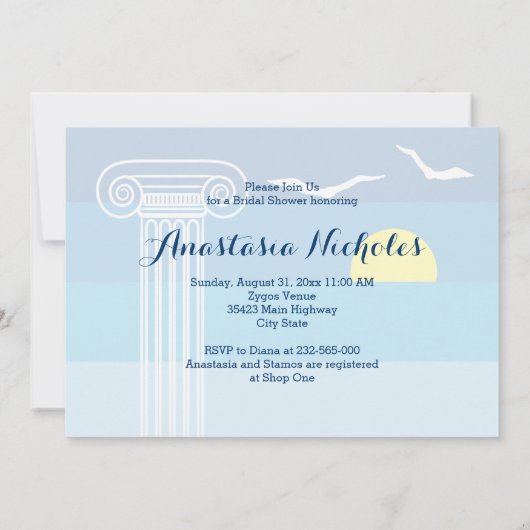 Griekse kolom & meeuwen bruiloft vrijgezellenfeest kaart (Achterkant)