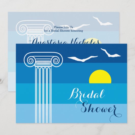Griekse kolom & meeuwen bruiloft vrijgezellenfeest kaart (Voorkant / Achterkant)