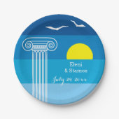 Griekse kolommen en zeegarenden Griekse strandbrui Papieren Bordje (Voorkant)