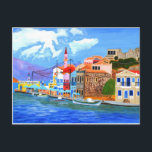 Griekse kust briefkaart<br><div class="desc">Mykonos is een Grieks eiland,  deel die van de Cycladen,  tussen Tinos,  Syros,  Paros en Naxos een liggen,  waar het toerisme de belangrijke industrie is. Mykonos is bijzonder beroemd voor zijn kosmopolitisch nachtleven; vele internationale beroemdheden bezoeken het eiland elke zomer.</div>