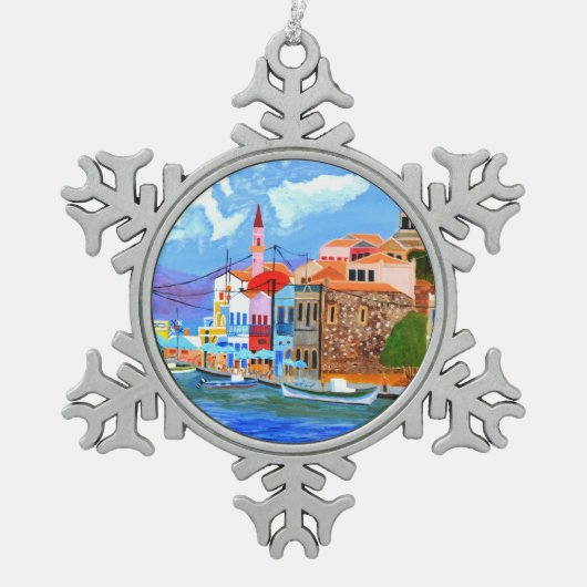 Griekse kust tin sneeuwvlok ornament (Voorkant)