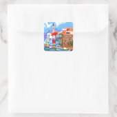 Griekse kust vierkante sticker (Tas)