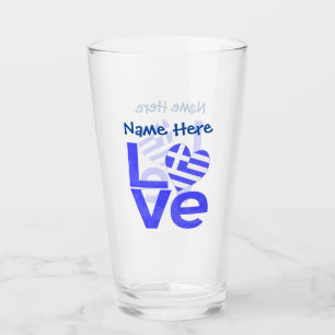 Griekse liefdesvlag blauw gepersonaliseerd  glas