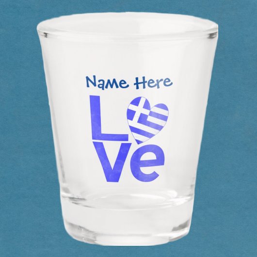 Griekse liefdesvlag in blauw, gepersonaliseerd shot glas