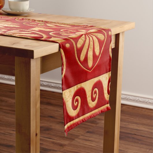 Griekse mander - Grieks versiering - goud op rood Korte Tafelloper (Voorbeeld)