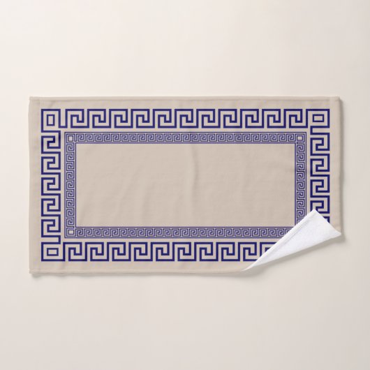 Griekse mander - Griekse sleutel - blauw en room Bad Handdoek (Handdoek)