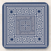 Griekse mander - Griekse sleutel - blauw en room