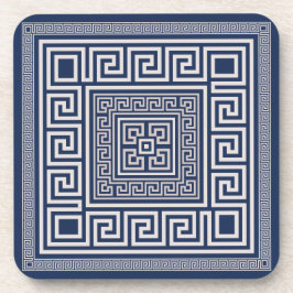 Griekse mander - Griekse sleutel - blauw en room Bier Onderzetter